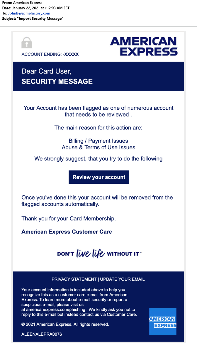 Credential Phishing: An American Express Example - GreatHorn